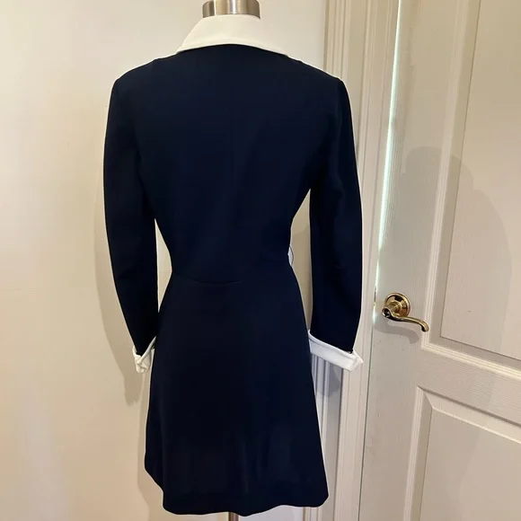 Vintage Butte Knit Navy Blue and White Long Sleeve Knee Length Dress - Picture 6 of 6